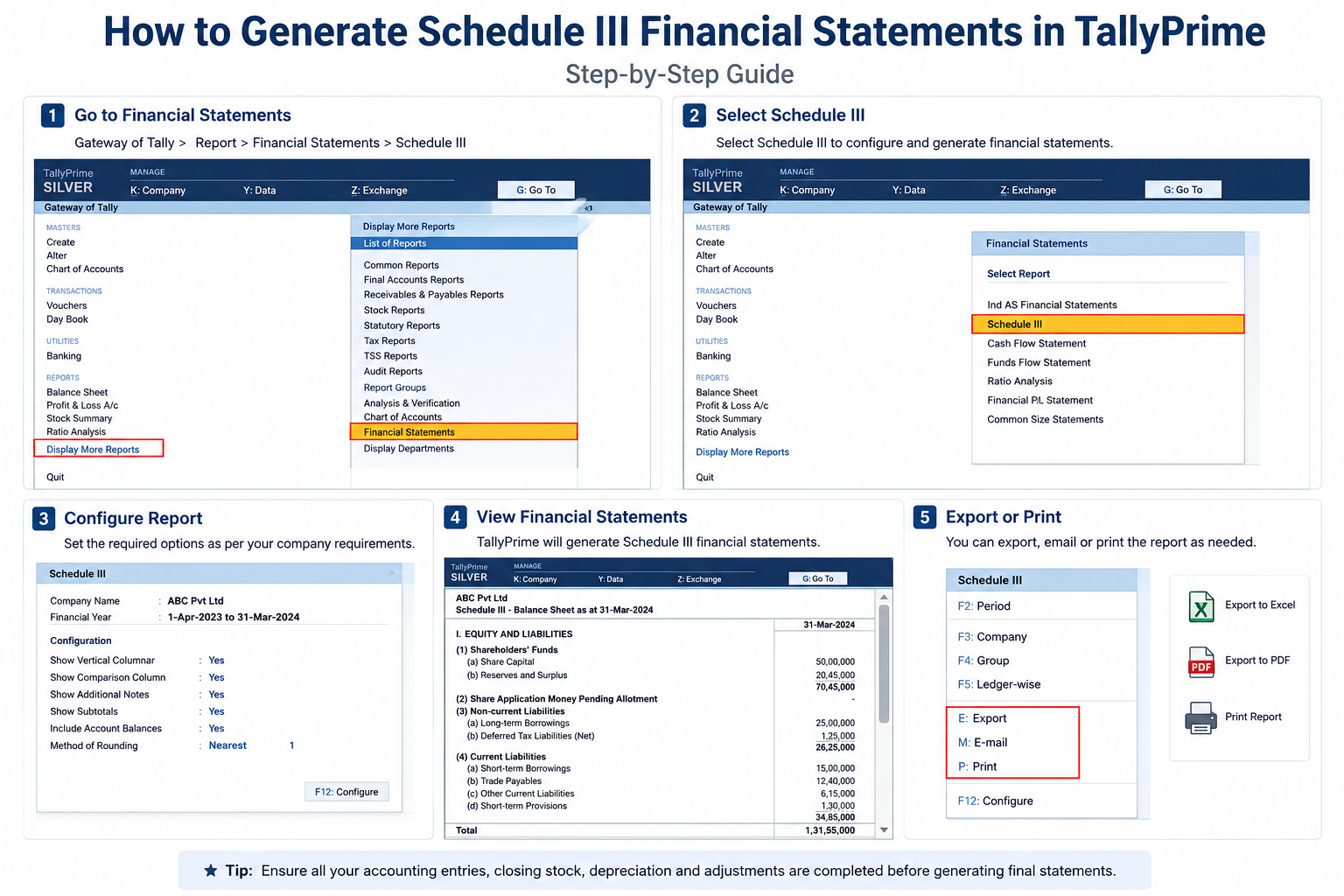 How to Generate Schedule III Financial Statements in TallyPrime